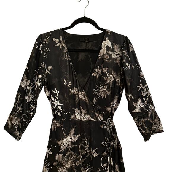 All Saints Tage Evolution Wrap Dress UK Medium US 6/8 Silk Butterfly Flower - Picture 3 of 11